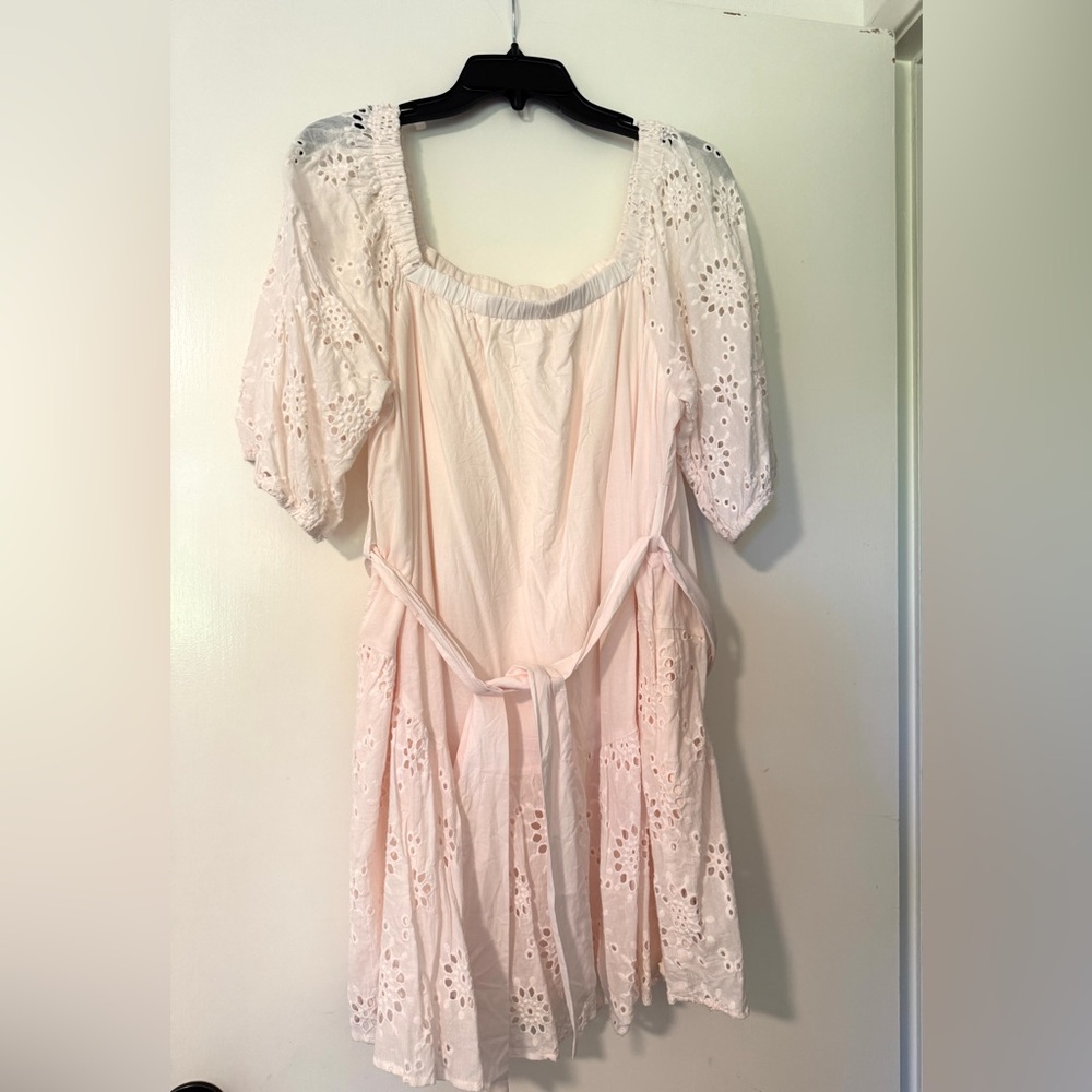 Pink Eyelet Dress with Puff Sleeves